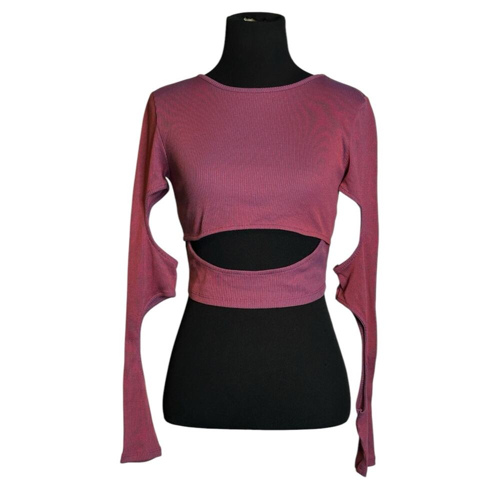 BDG Red Wine Crop Long Sleeve Ribbed Cutout Top size Small
